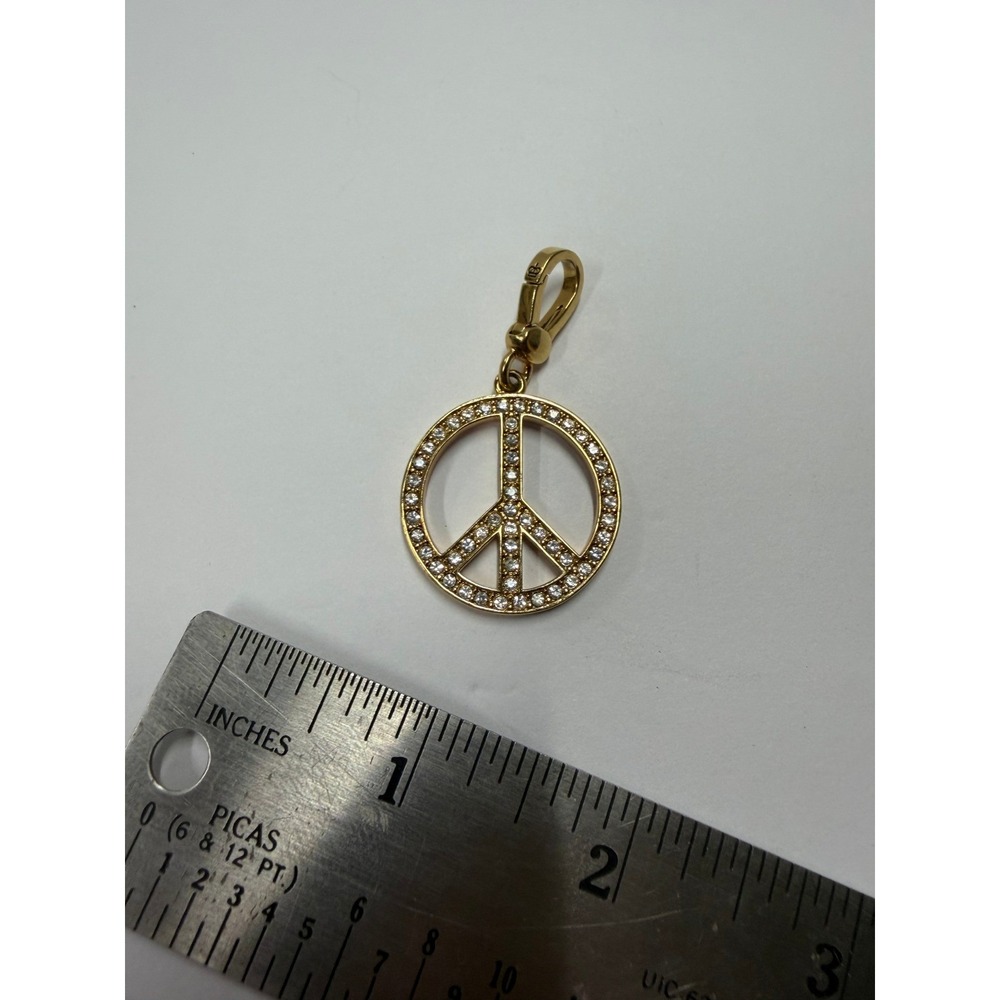 Juicy Couture Gold Tone Crystal Pink Enamel Peace Sign Charm Y2K Pave Pendant - Picture 3 of 4